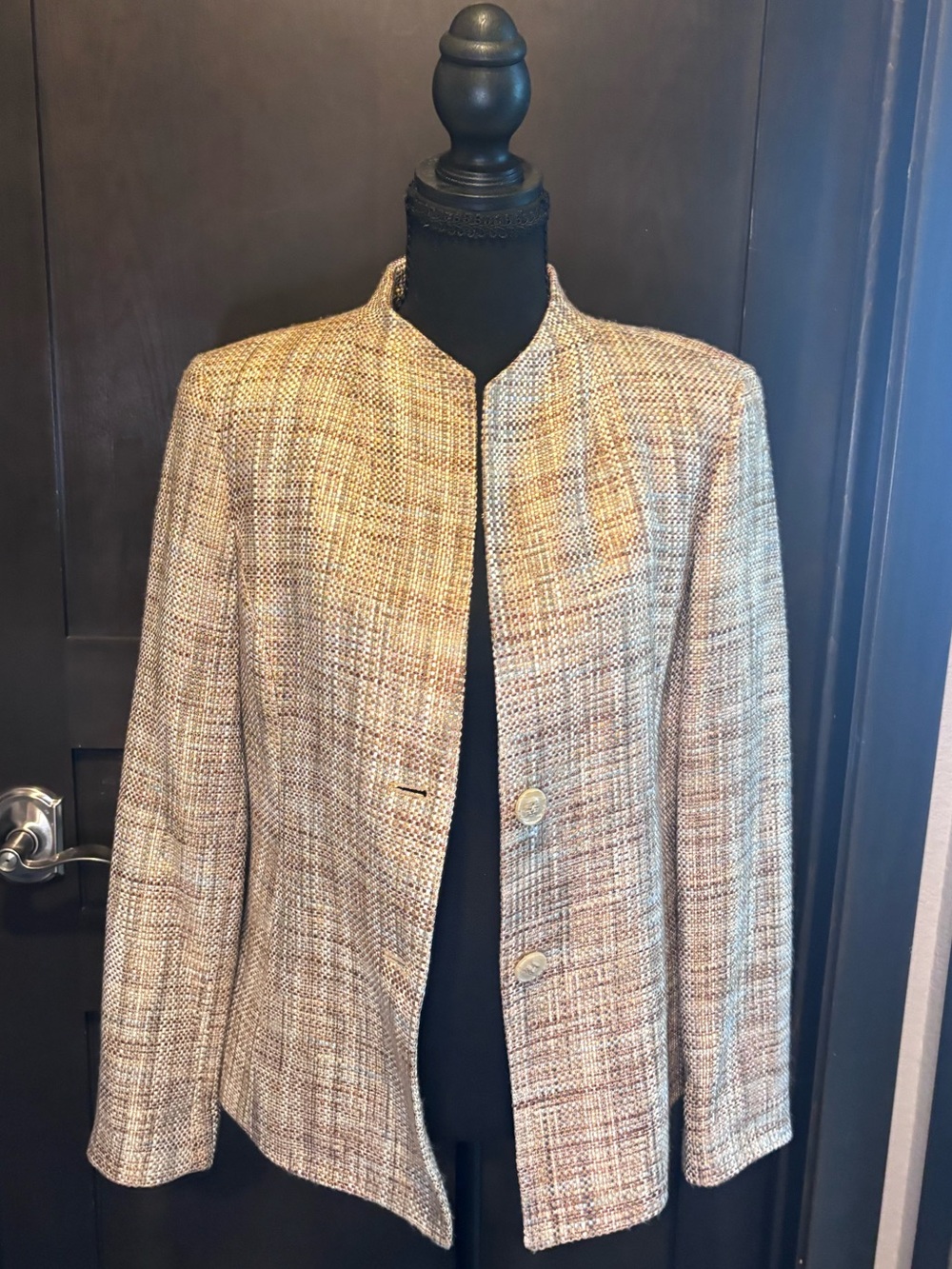 Talbots Beige Tweed Collarless Blazer